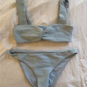 l*space Ribbed Light Blue Bikini Top and Bottom Set